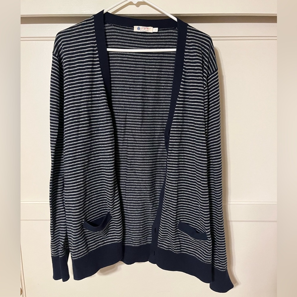Men’s striped J.Crew cardigan with pockets, size L